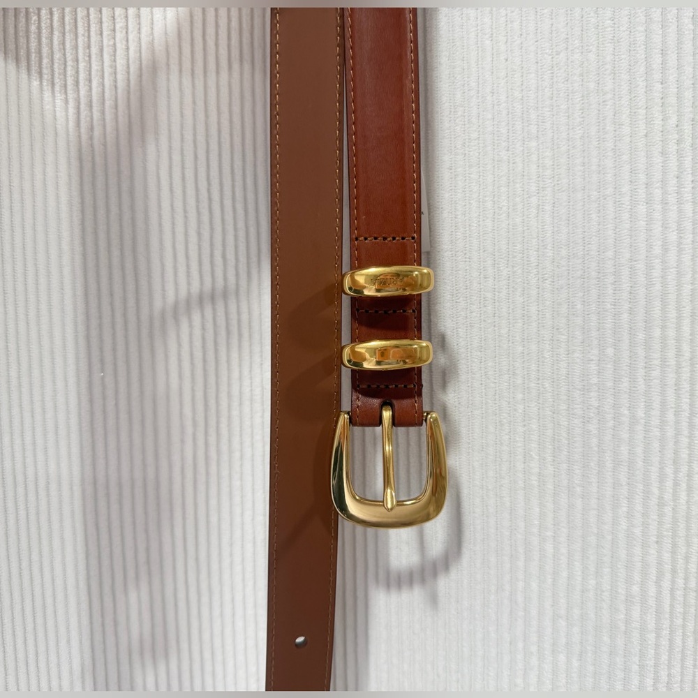Aritzia Tan Leather Belt with Gold Detail
